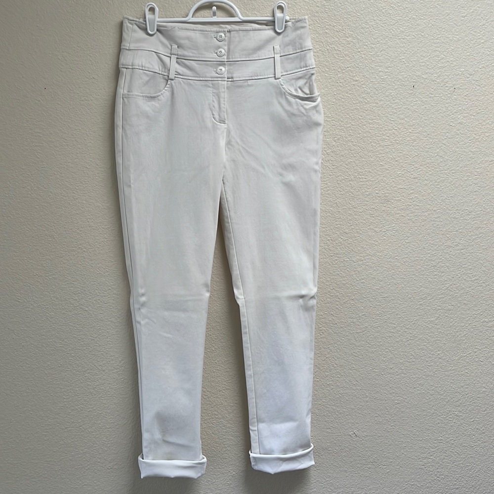 Vintage Have & Have White Tapered Pants, Size Large, Triple Button, Thick Waist
